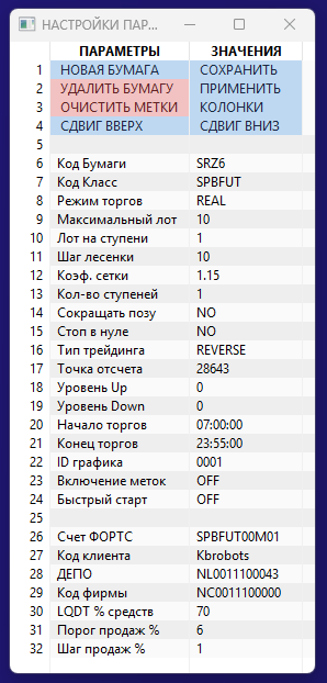 НАСТРОЙКА ПАРАМЕТРОВ РОБОТА